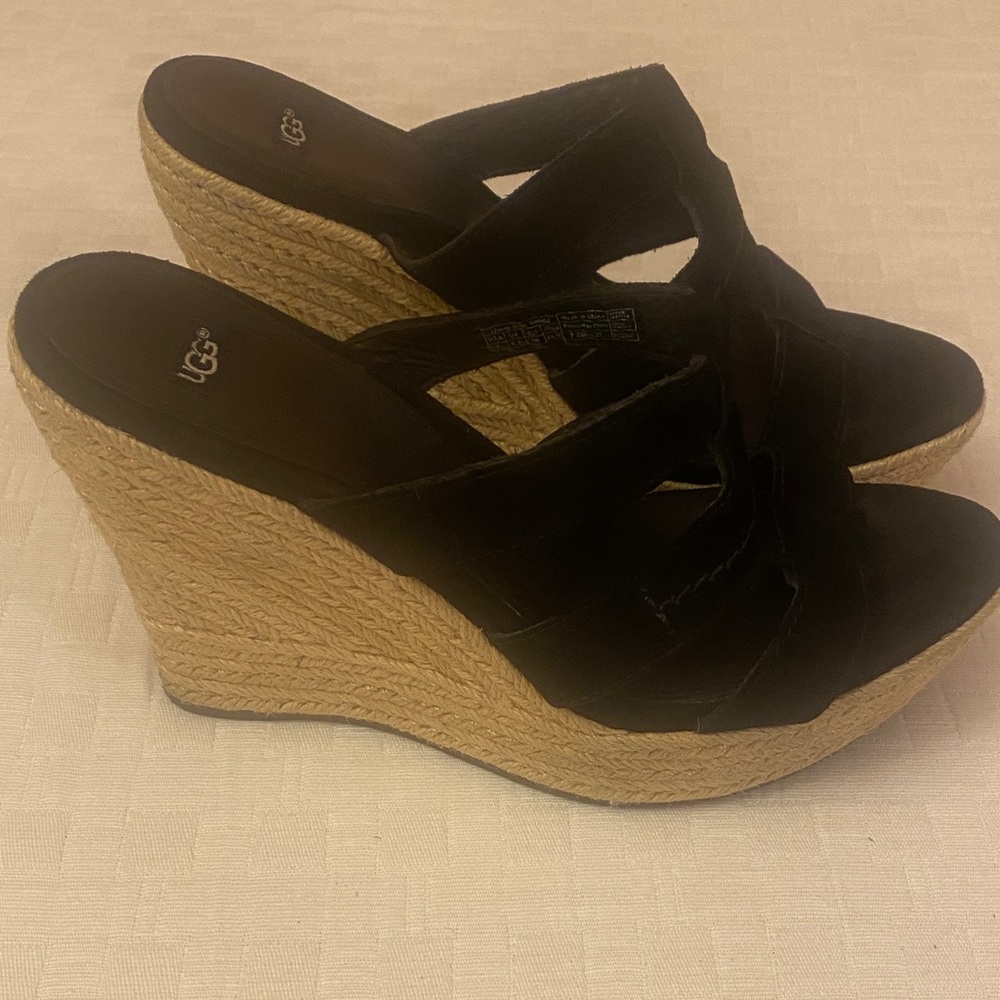 UGG Black and Tan Wedge Sandals - Picture 4 of 11